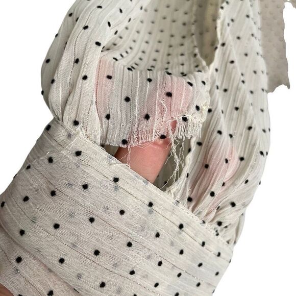 Waverly Grey Womens Split Sleeve Blouse L Beige Black Swiss Dot Layered Business - Picture 5 of 7